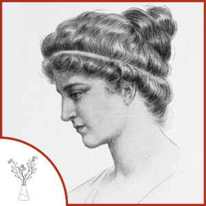 An illustration of Hypatia in profile, a woman with her hair in a bun. The podcast logo is on the lower left.