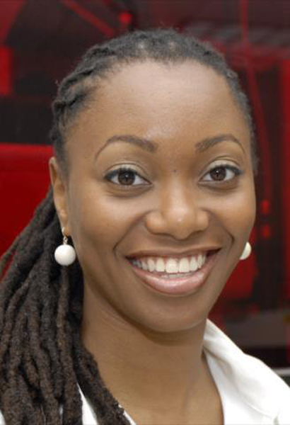 A photo of Dr. Hadiyah Nicole Green with a red background.